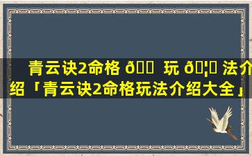 青云诀2命格 🐠 玩 🦈 法介绍「青云诀2命格玩法介绍大全」